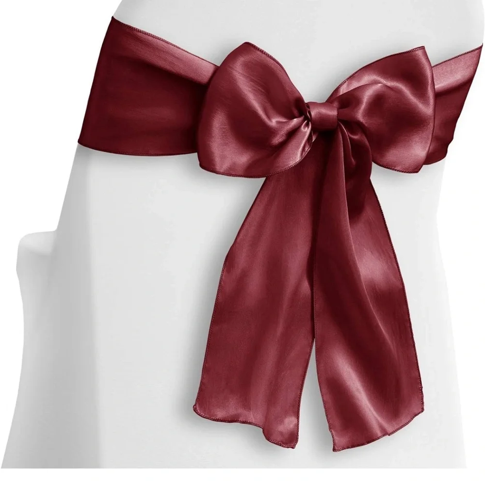 10 Burgundy Satin Wedding/Party Chair Cover Sashes/Bows - Ribbon Tie Back Sash